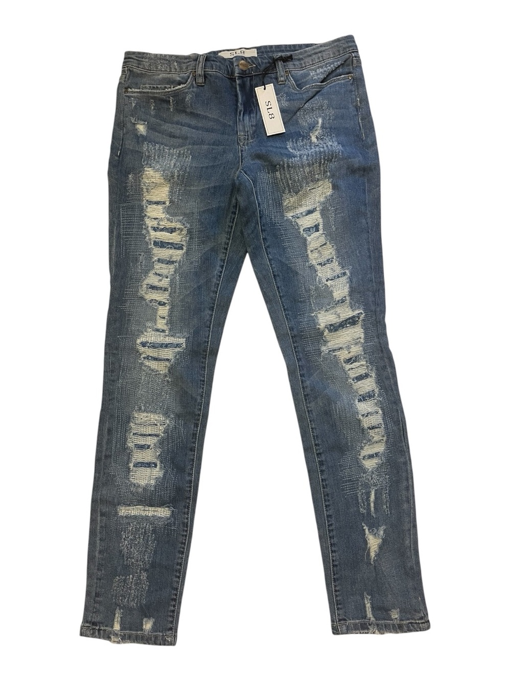 SIL8 Women's Distressed Skinny Jeans in Medium Blue